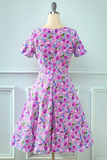 Vestido de verão vintage de pescoço quadrado floral